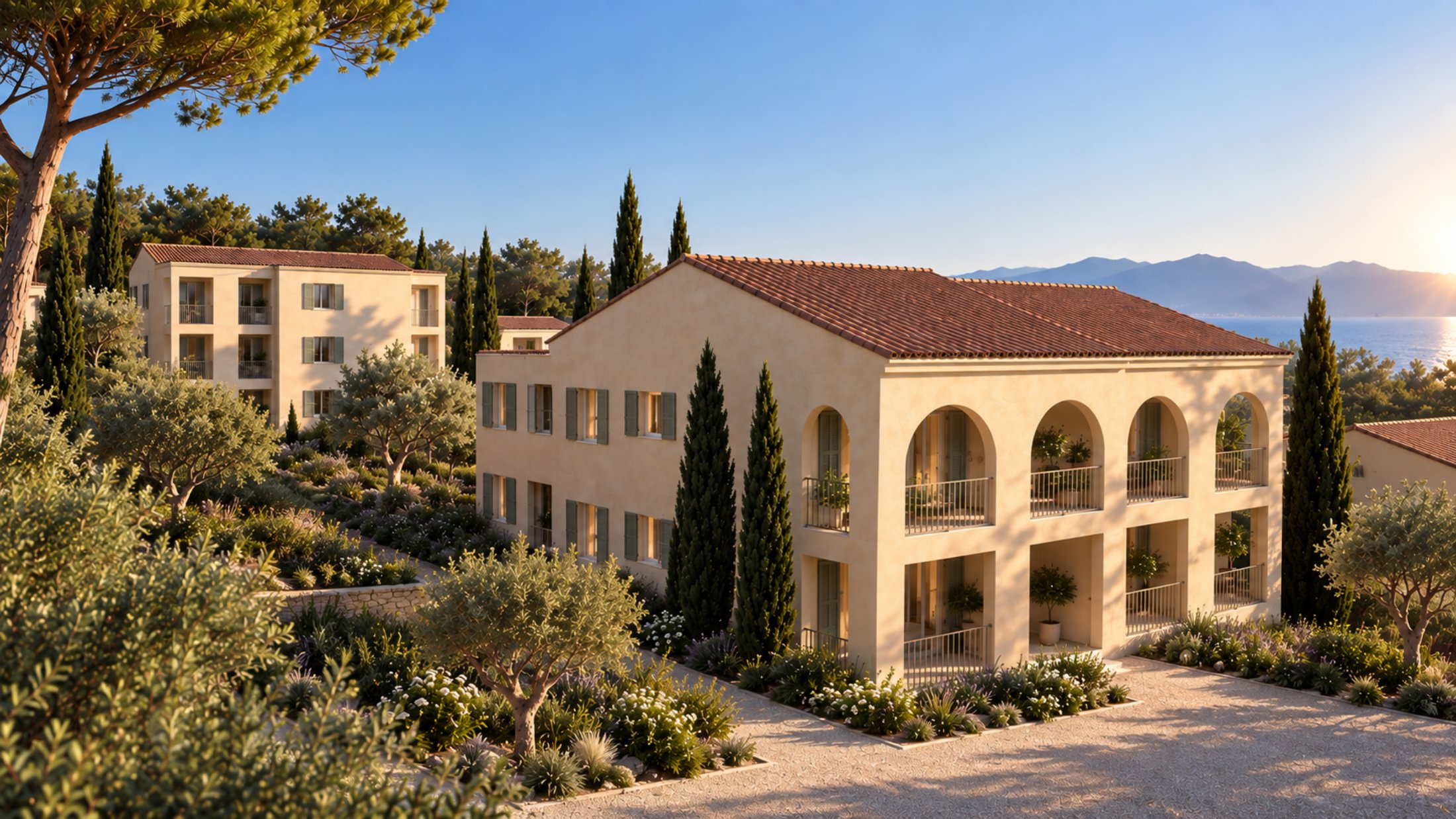 Les Jardins de Vallerosa, façades et jardins face à la mer